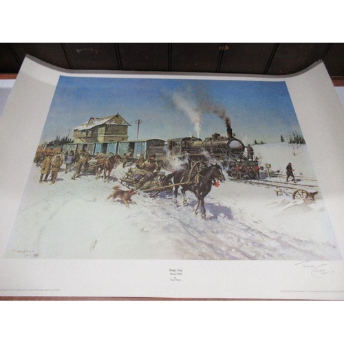 164 - Terence Cuneo, Sleigh Post, Russia (1919), signed print, height 20 3/4 ins, width 25 3/4 ins