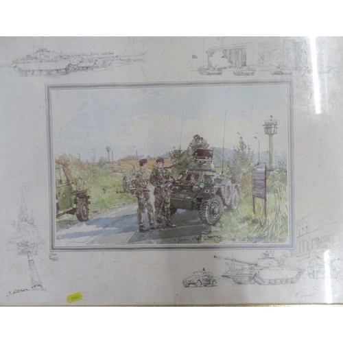 174 - Ken Howard, two colour prints, military subject, together with a John King print