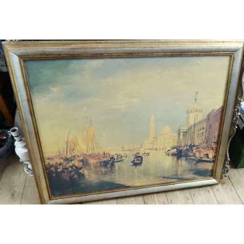 181 - An Artograph oil print, Grand Canal Venice, 26ins x 34ins, together with another print of a marine s... 