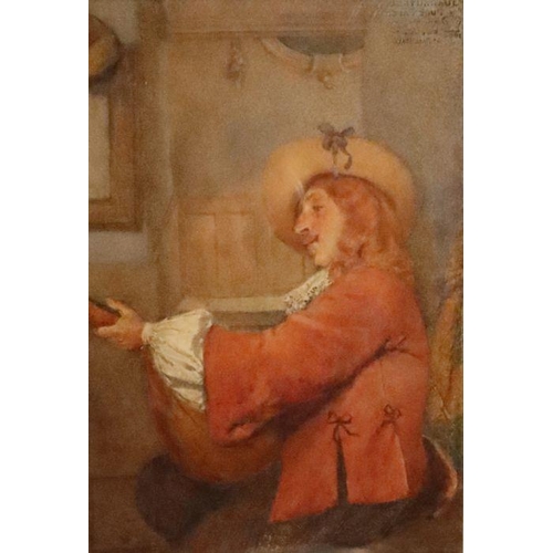 201 - William John Wainwright, watercolour, The Lute Player, 11ins x 7.5ins