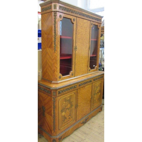 21 - 37866 A modern glazed display cabinet, having parquetry and marquetry decoration and applied metal m... 