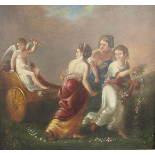 217 - A Continental School, oil on canvas, Classical figures with putti in a chariot, 24ins x 26ins