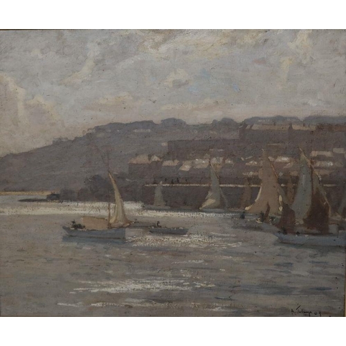 220 - Algernon Talmage R.O.I, oil on canvas, Newlyn Harbour, 23ins x 28ins