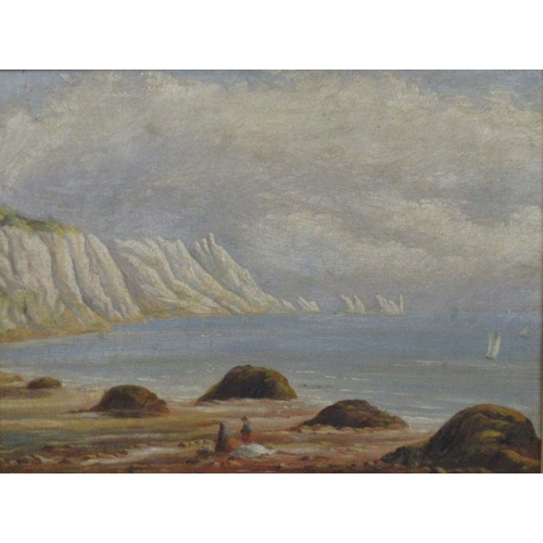 234 - An oil on canvas, white cliffs with figures to the foreground, 13ins x 17ins