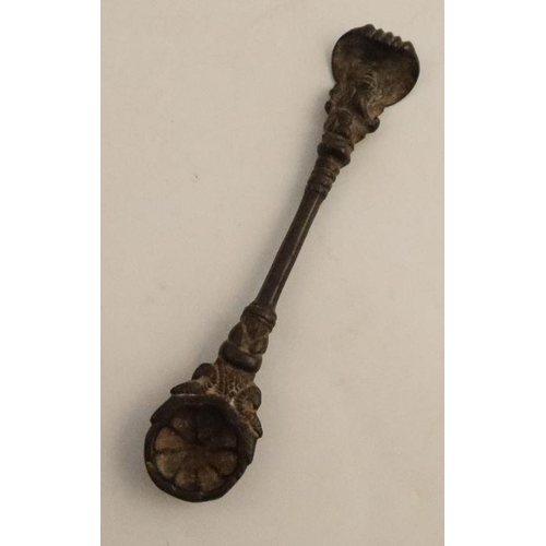 245 - A 19th century Himalyan Buddhist ritual spoon, with Ganesh finial, length 5.5ins