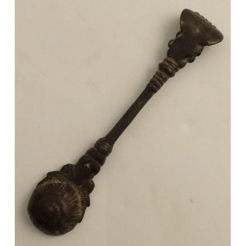 245 - A 19th century Himalyan Buddhist ritual spoon, with Ganesh finial, length 5.5ins