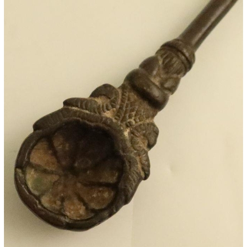 245 - A 19th century Himalyan Buddhist ritual spoon, with Ganesh finial, length 5.5ins