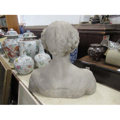 256 - Prof Raffaello Romanelli, a marble bust of a woman with two plaited buns in her hair, height 19ins, ... 