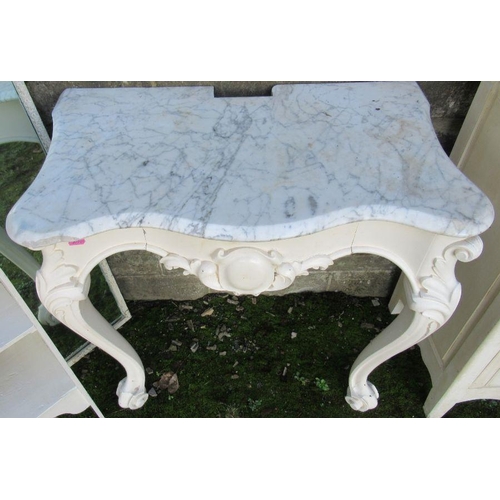 26 - A collection of white painted furniture, to include marble topped consol table, width 30ins, washsta... 