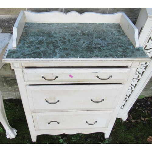 26 - A collection of white painted furniture, to include marble topped consol table, width 30ins, washsta... 