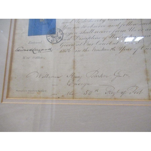 274 - A 19th century military discharge notice, for William Henry Barton, 50th Regt of Foot, 9.5ins x 13.5... 