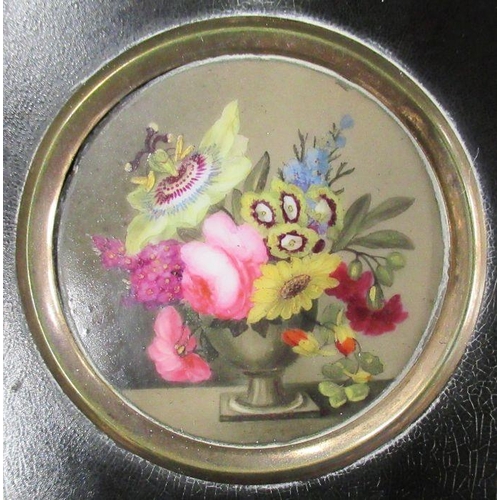 278 - A framed porcelain panel, painted with flowers, cut down, together with two framed silhouettes and f... 