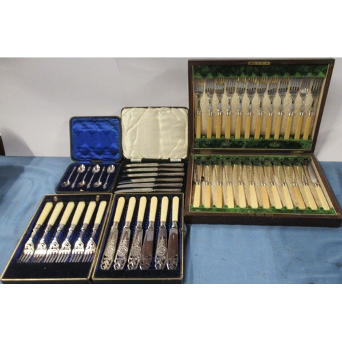 358 - A cased set of hallmarked silver tea spoons, with Apostle finials, together with a cased set of tea ... 