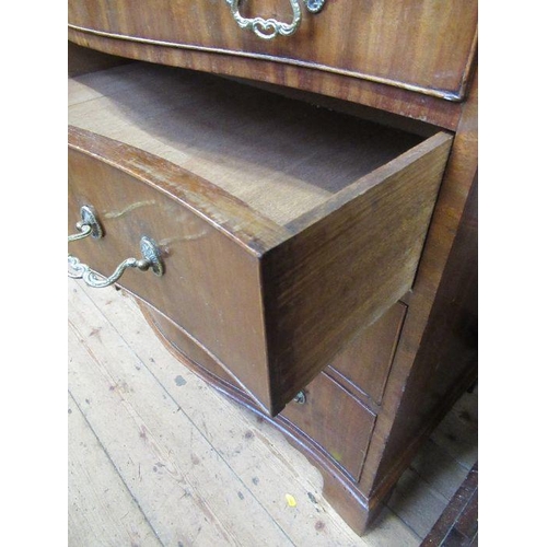 36 - A late Georgian serpentine fronted chest, with chequer banded top, top drawer filled with leather li... 