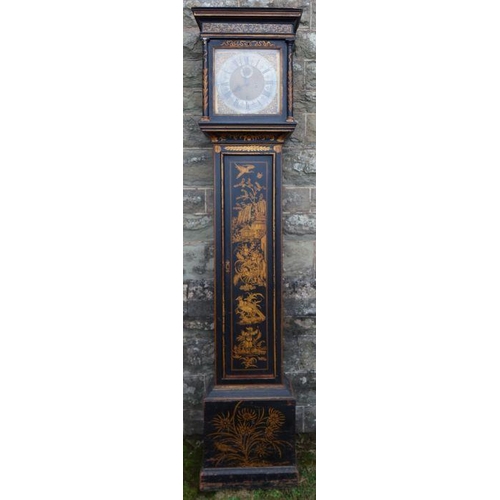 366 - Thomas Bourdon, London, an Antique long case clock, with square brass dial and silvered chapter ring... 