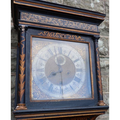 366 - Thomas Bourdon, London, an Antique long case clock, with square brass dial and silvered chapter ring... 