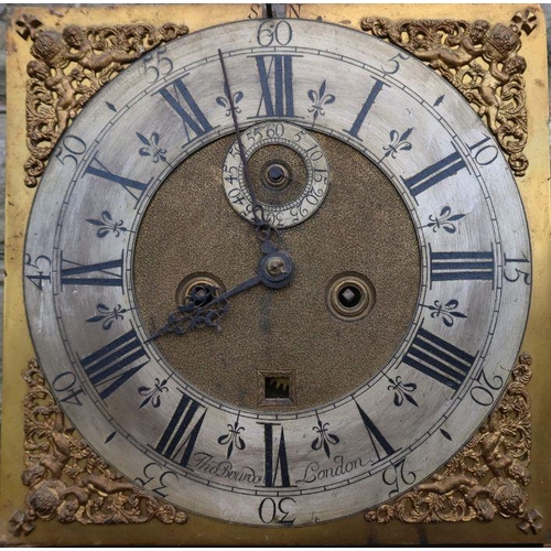 366 - Thomas Bourdon, London, an Antique long case clock, with square brass dial and silvered chapter ring... 