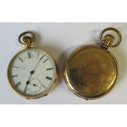 367 - A gold cased open face pocket watch, marked 14k, together with a gold plated hunter pocket watch