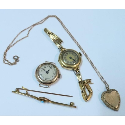 372 - An 18ct gold cased lady's wrist watch, on 18ct link strap, together with a gold cased watch (no stra... 