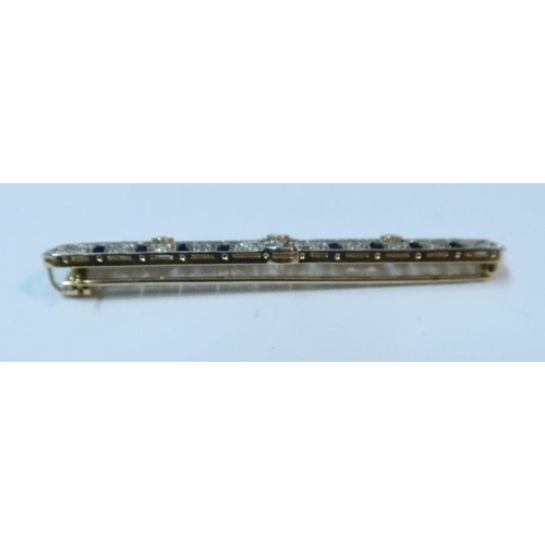 442 - A diamond and sapphire mullegrain bar brooch