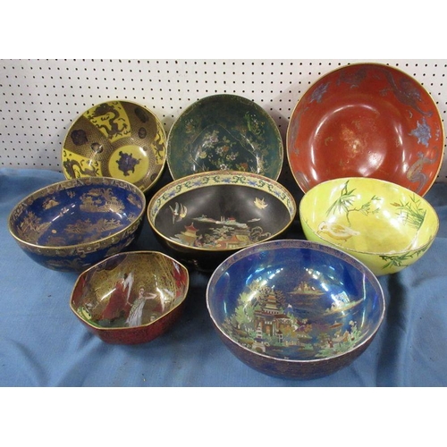 544 - Eight Carlton Ware bowls, decorated in various patterns, diameter 12ins and down