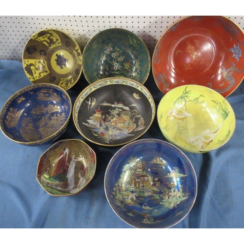 544 - Eight Carlton Ware bowls, decorated in various patterns, diameter 12ins and down