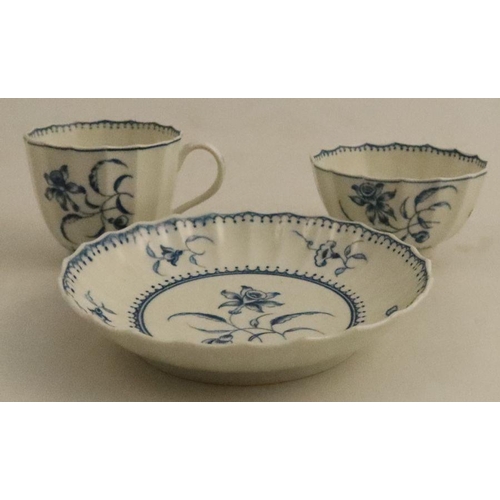 590 - A Worcester coffee cup, tea bowl and saucer, painted in underglaze blue with Harcisus pattern, scrip... 