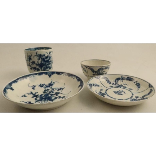 594 - A Worcester coffee cup and saucer, decorated in underglaze blue with the Mansfield pattern, together... 