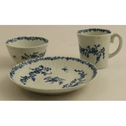 595 - A Worcester feather moulded tea bowl and saucer, (workman's mark c 1755), together with a feather mo... 