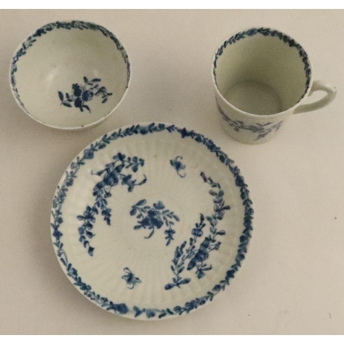 595 - A Worcester feather moulded tea bowl and saucer, (workman's mark c 1755), together with a feather mo... 