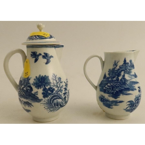 605 - Two Worcester sparrowbeak jugs, decorated in underglaze blue with the fisherman and the fence patter... 