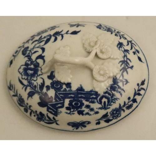 607 - An oval Worcester butter dish, cover and stand printed with the Fence pattern, width 7.25ins - There... 