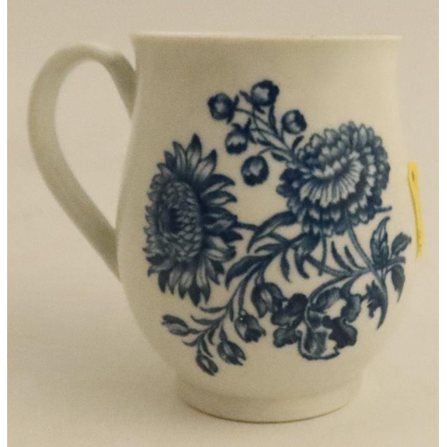 608 - A Worcester bell shaped tankard, printed in underglaze blue with flowers and butterflies, height 3.5... 