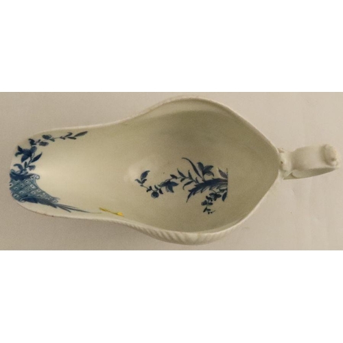 610 - A Worcester sauce boat, painted in underglaze blue with landscapes and a fisherman, width 8ins -  ma... 