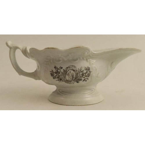 626 - A Worcester moulded sauce boat, printed with Squirrel and Pheasant pattern by Hancock - marked, stai... 