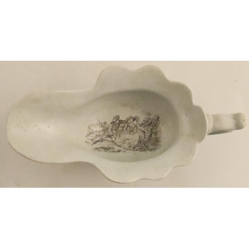 626 - A Worcester moulded sauce boat, printed with Squirrel and Pheasant pattern by Hancock - marked, stai... 