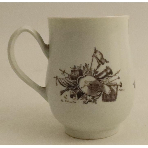 632 - A Worcester bell shaped mug, with a transfer 