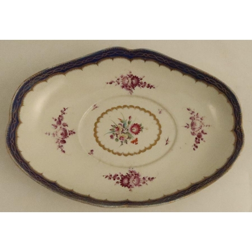 645 - A Worcester tureen, cover and stand decorated in colours, flower sprays and bouquets, width 9.5ins