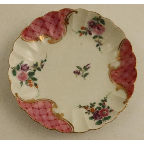 657 - A Worcester coffee cup and saucer, decorated with reserves of pink and floral sprays - - No damage o... 