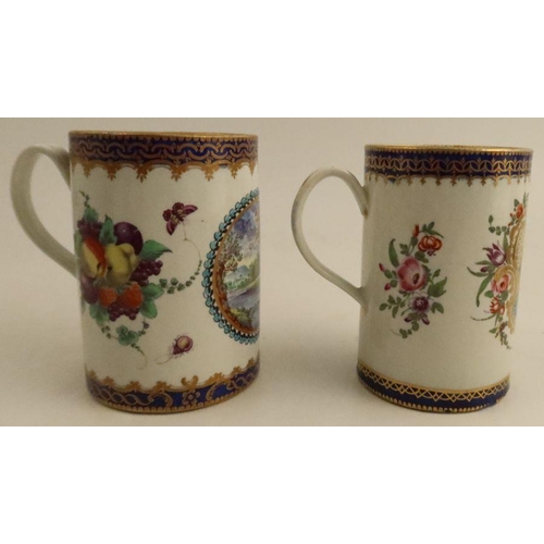 662 - A Worcester tankard, painted in colours with garlands of flowers, script w, together with another in... 