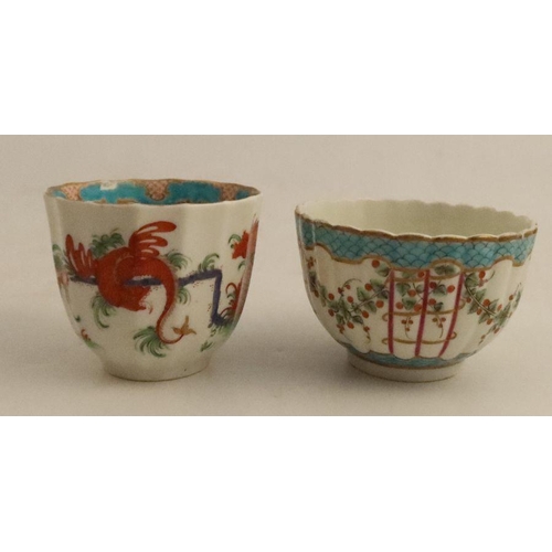 663 - A Worcester tea cup, painted in enamels with wreaths and festoons, together with another coffee cup ... 