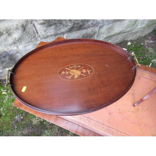 67 - 37831 An Edwardian cake stand, mahogany oval tray and a coffee table