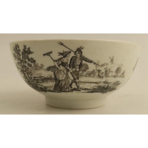 672 - A Worcester bowl, decorated with haymakers, bagpiper and milkmaids