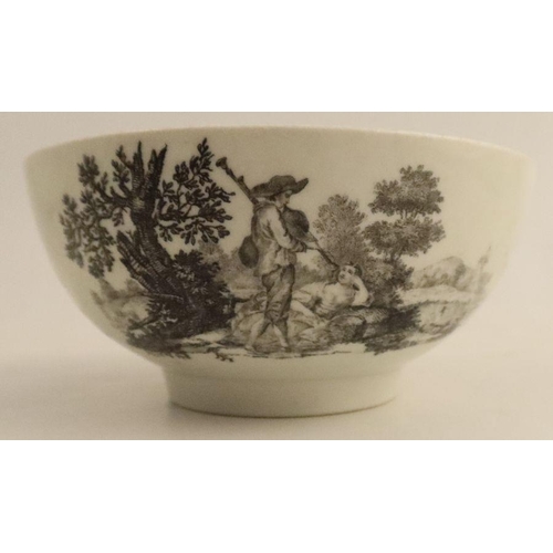 672 - A Worcester bowl, decorated with haymakers, bagpiper and milkmaids