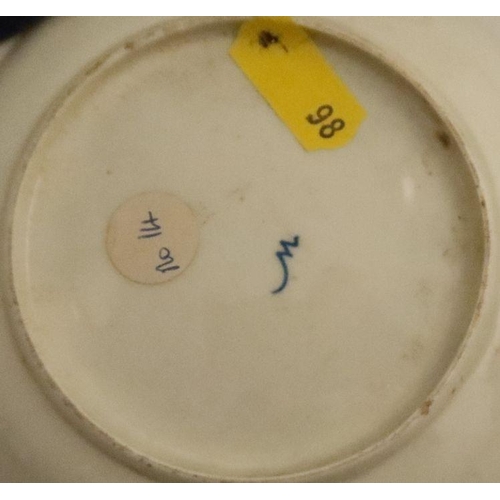 682 - A Worcester scale blue trio, decorated with reserves of flowers, saucer with script W mark - - No da... 