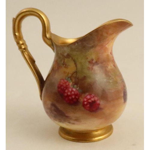 702 - A Royal Worcester milk jug, decorated all around with fruit to a mossy background by H H Price, heig... 