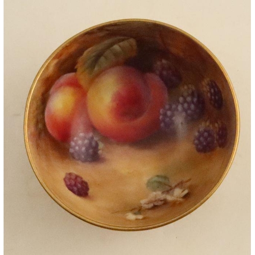 703 - A Royal Worcester sugar bowl, the interior decorated with fruit to a mossy background by H H Price, ... 