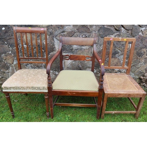 79 - A collection of six dining chairs, to include three 19th century mahogany chairs with pierced backs ... 