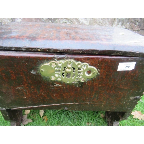 81 - An Antique oak small box, with rising lid, 17ins x 10ins, height 15ins