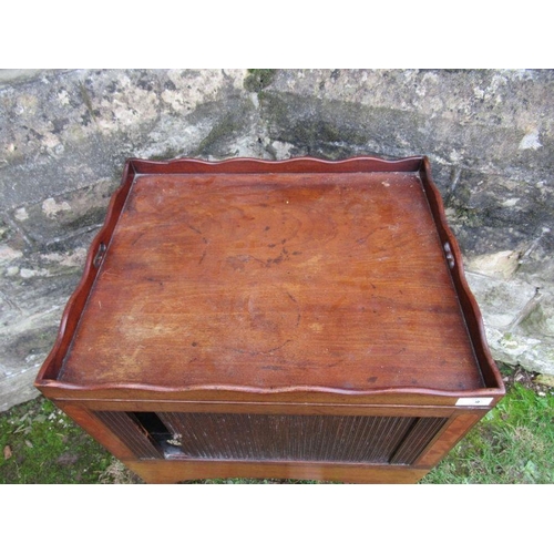 9 - A 19th mahogany pot cupboard, with tambor sliding door, 18ins x 23ins, height 30.5ins